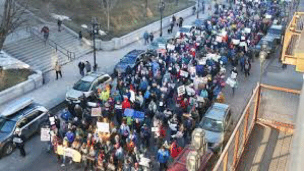  300 of the “Several Hundred” protest marchers, in a photo that only pictured about 1/5 of the total length of the march that was easily two city blocks long